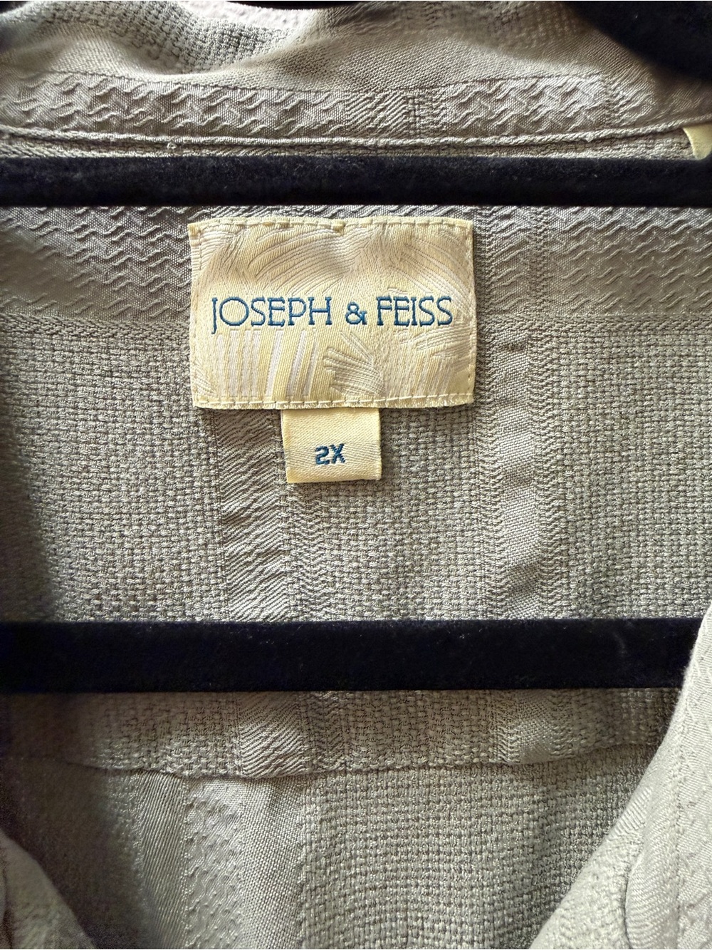 Vintage Joseph & Feiss 100% Silk Shirt 2X Sage Green Textured Short Sleeve - Picture 2 of 9
